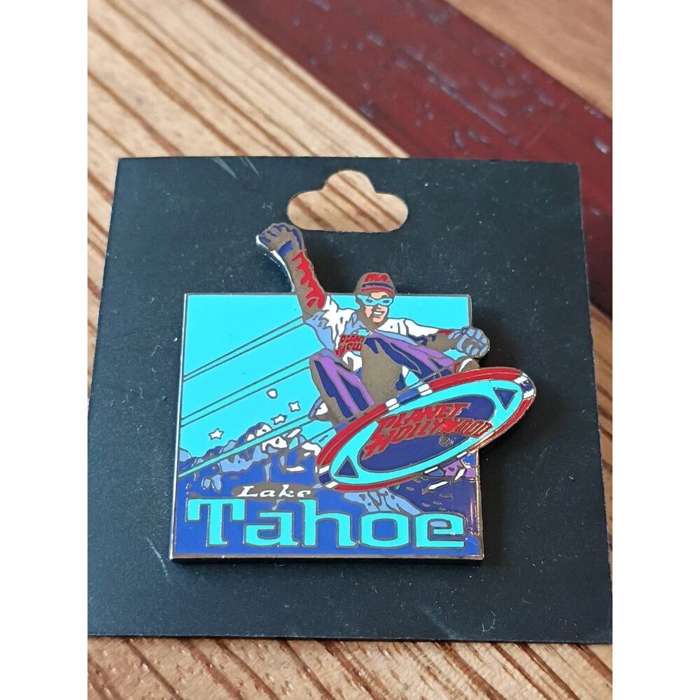 Planet Hollywood Lake Tahoe Silver Tone Metal & Enamel Lapel Pin Pinback - Picture 2 of 3